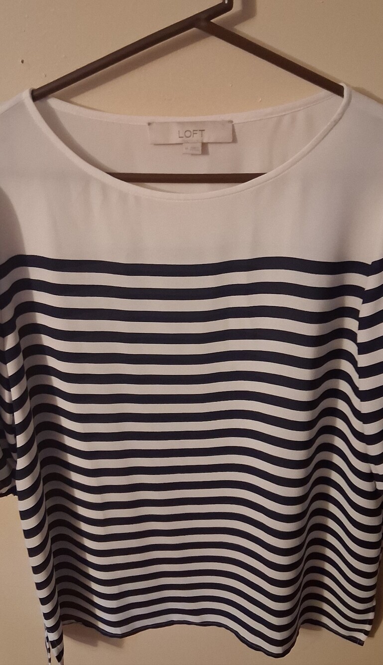 LOFT Navy and White Striped Boatneck Blouse